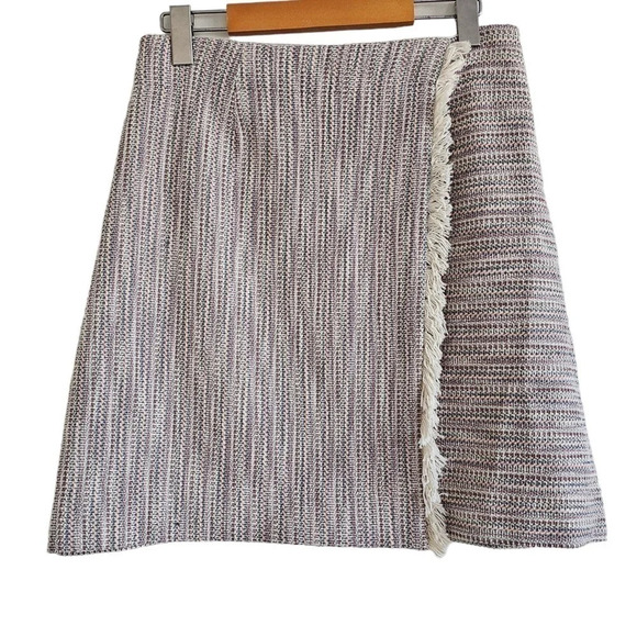 Anthropologie Maeve tweed fringe wrap skirt white red blue size 4 NWOT - Picture 3 of 14